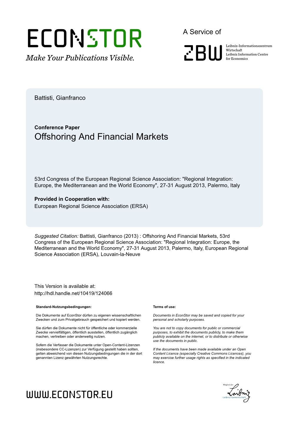 Offshoring and Financial Markets