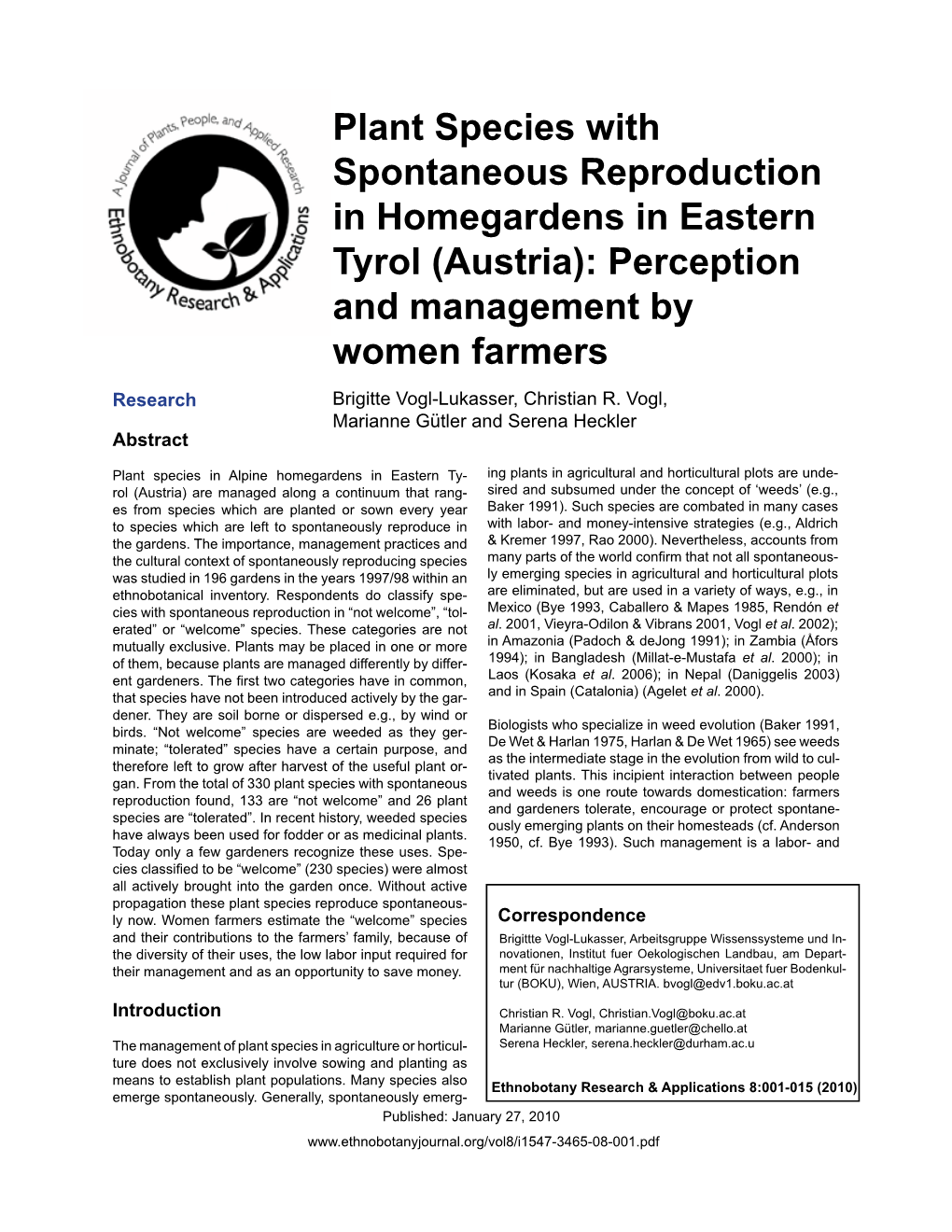 Plant Species with Spontaneous Reproduction in Homegardens In