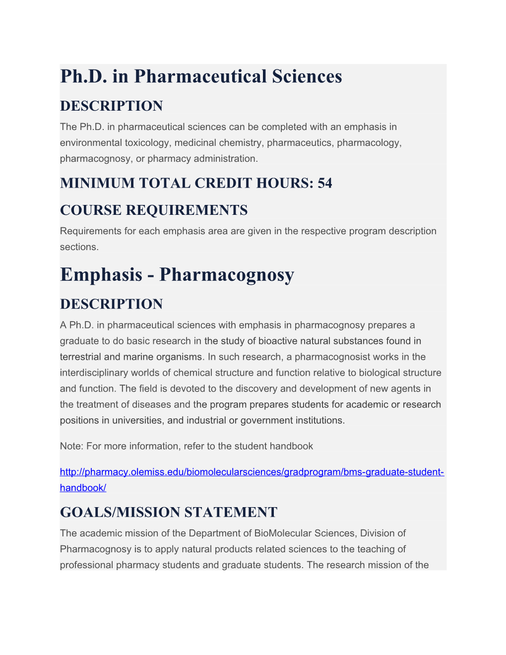 Ph.D. in Pharmaceutical Sciences