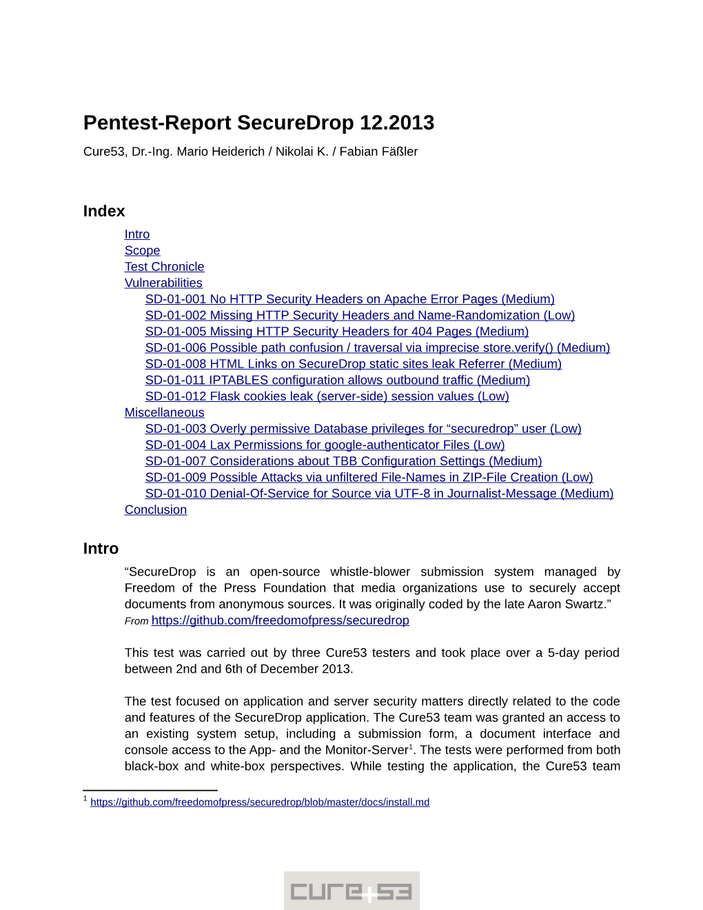 Pentest-Report Securedrop 12.2013 Cure53, Dr.-Ing