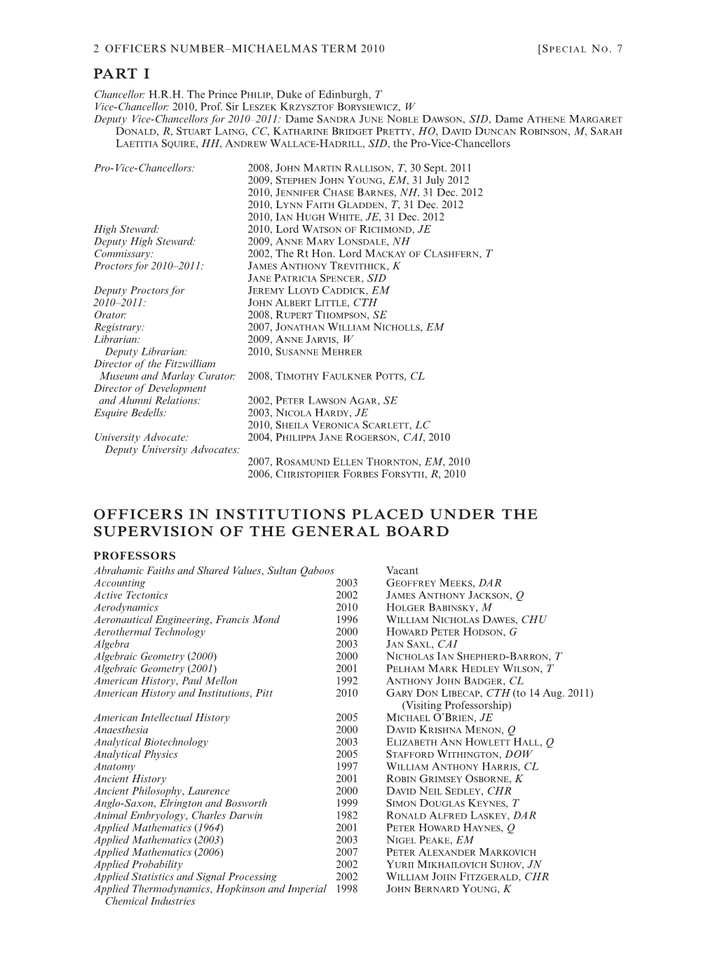 Part I Officers in Institutions Placed