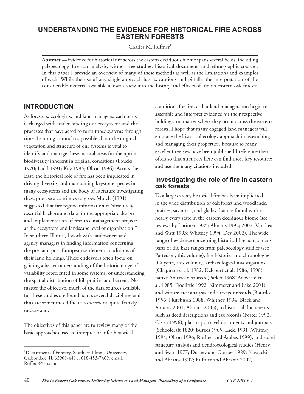 Understanding the Evidence for Historical Fire Across Eastern Forests Charles M