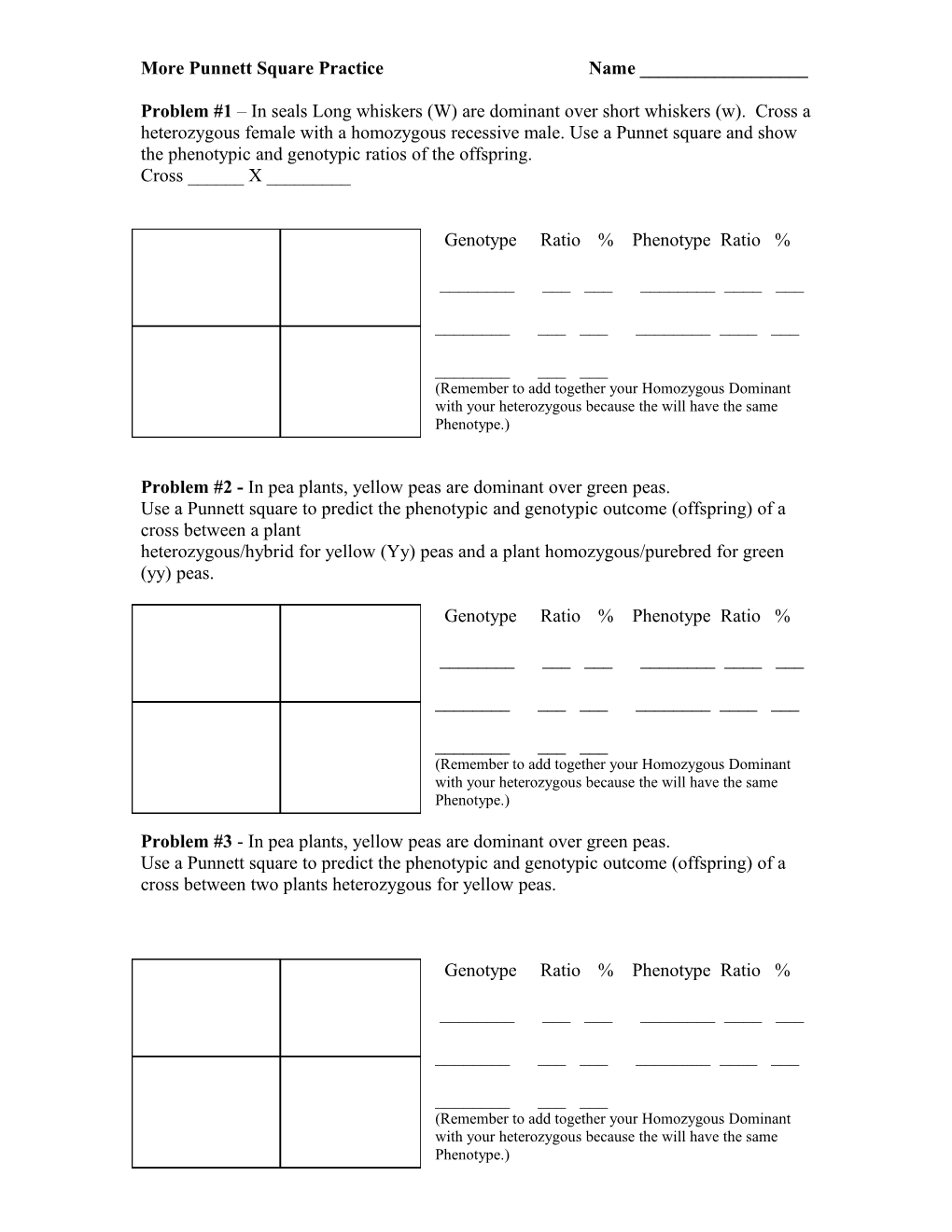 More Punnet Square Practice