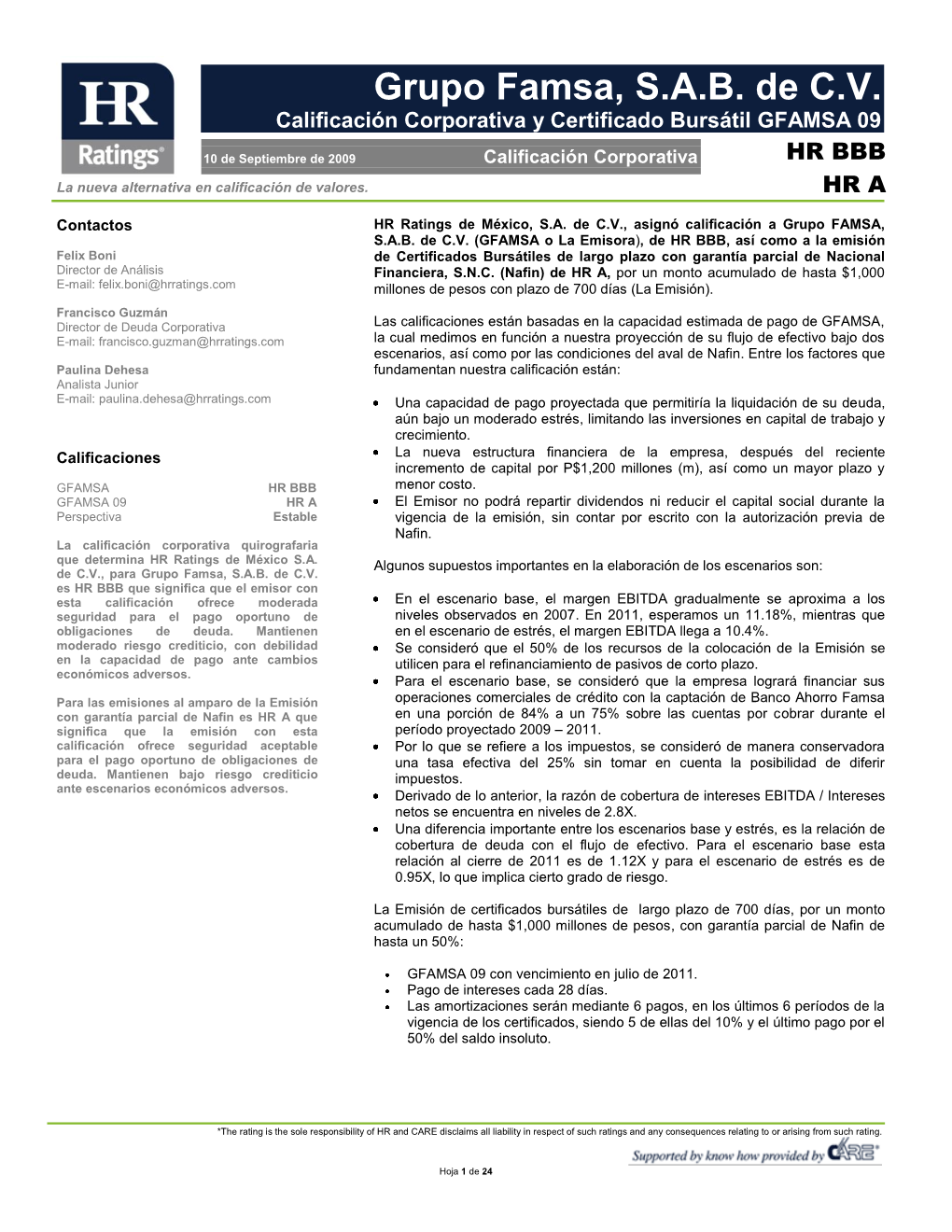Grupo Famsa, S.A.B. De C.V. Calificación Corporativa Y Certificado Bursátil GFAMSA 09