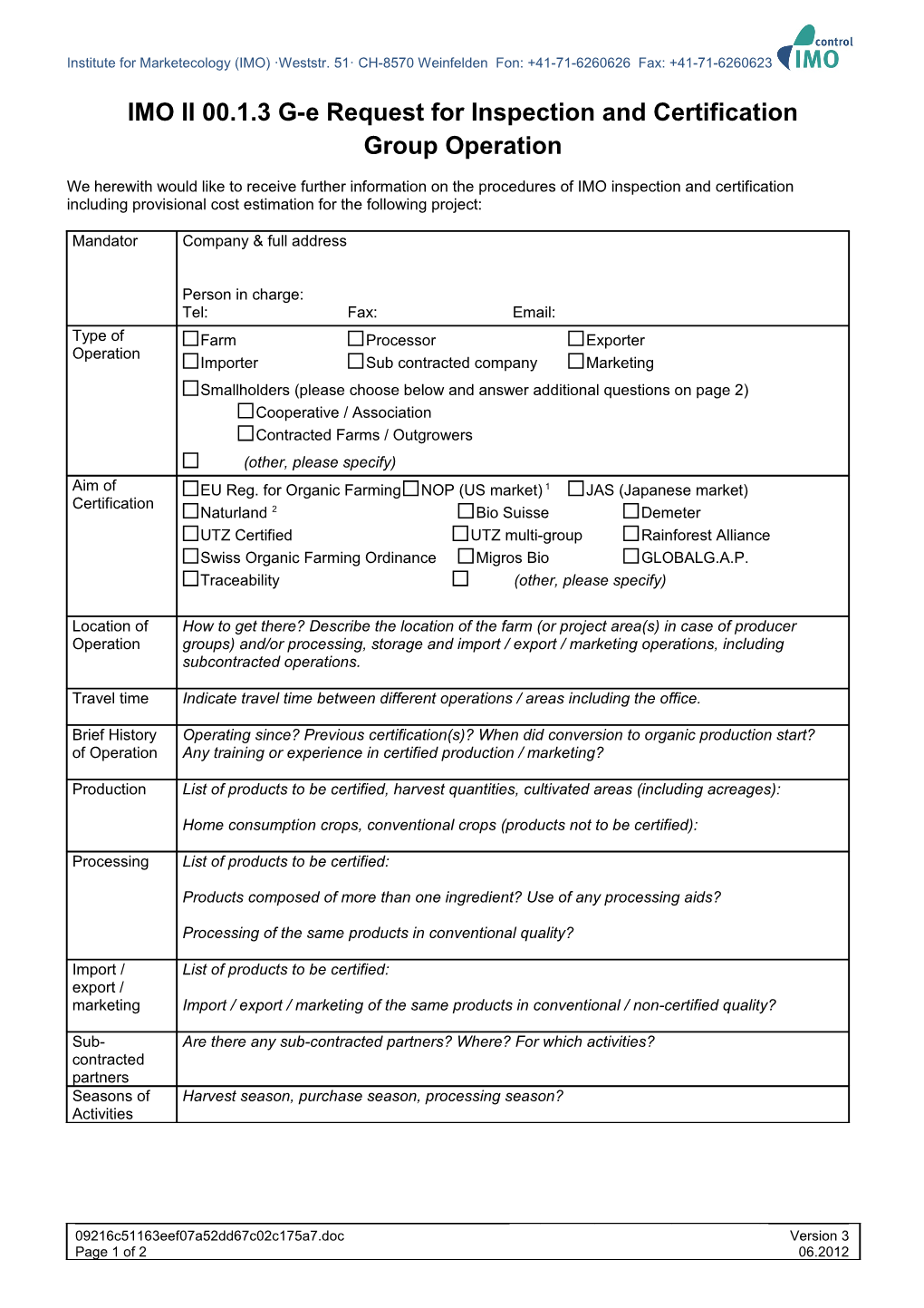 IMO II 00.1.3 G-E Request for Inspection and Certification