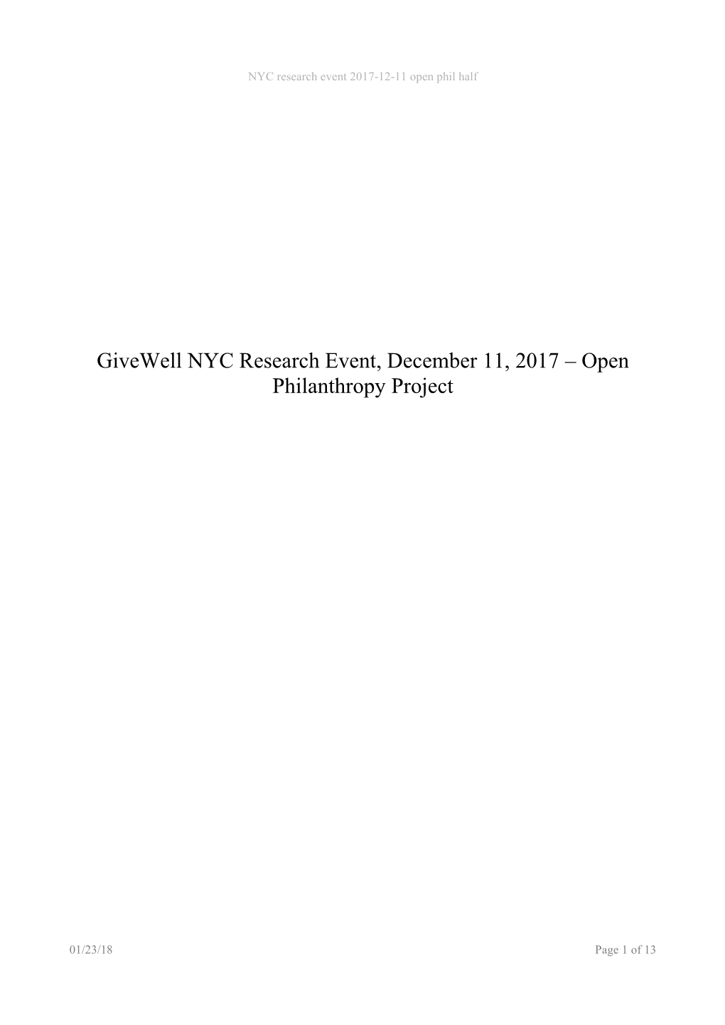 Open Philanthropy Project NYC December 2017 Research Event