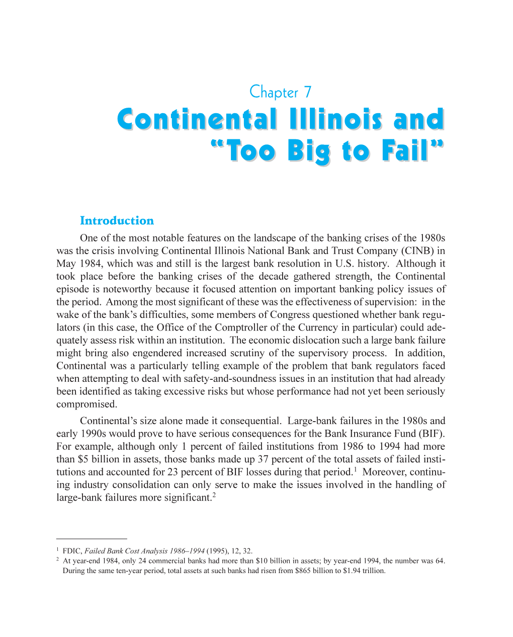 Continental Illinois and "Too Big to Fail"