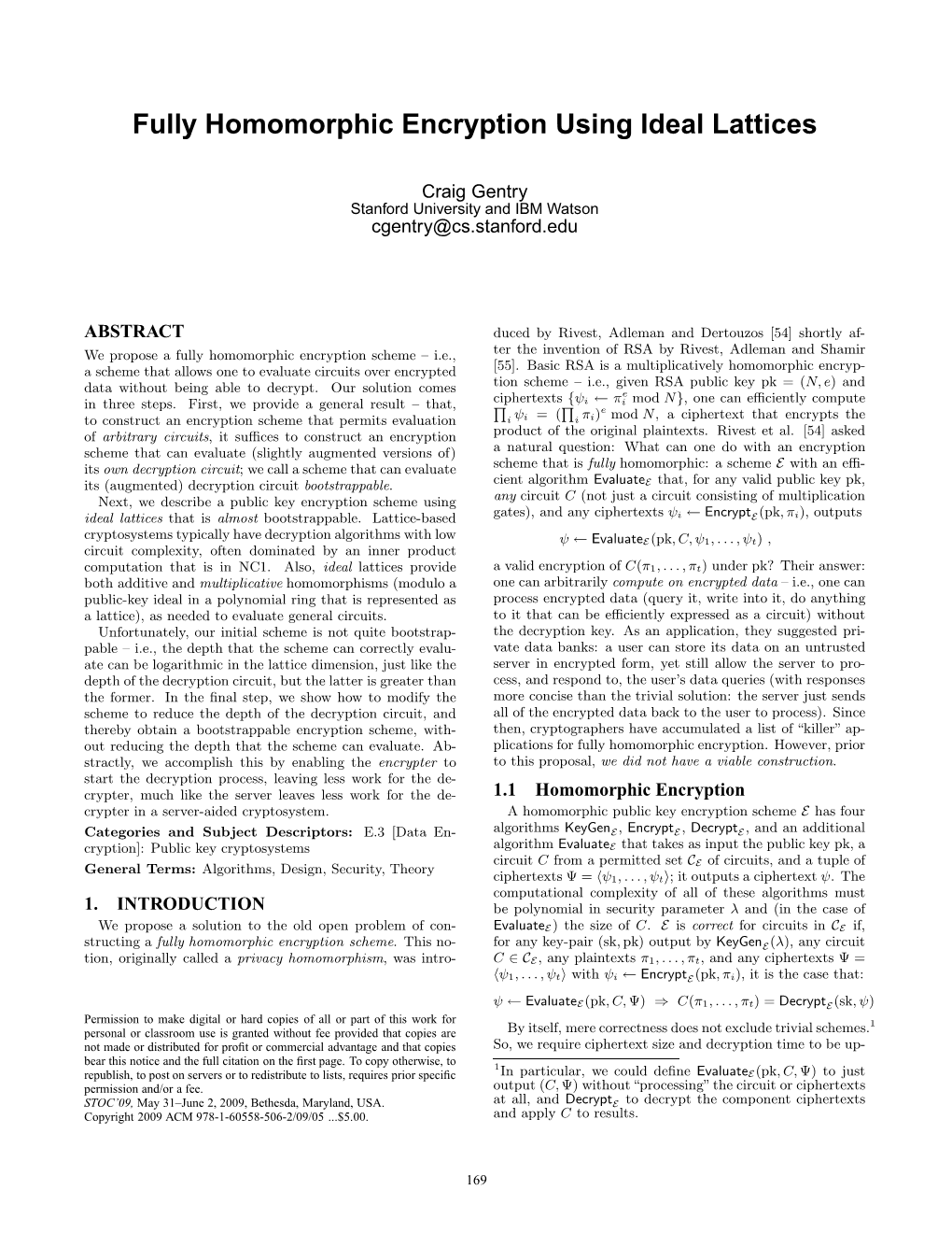 Fully Homomorphic Encryption Using Ideal Lattices