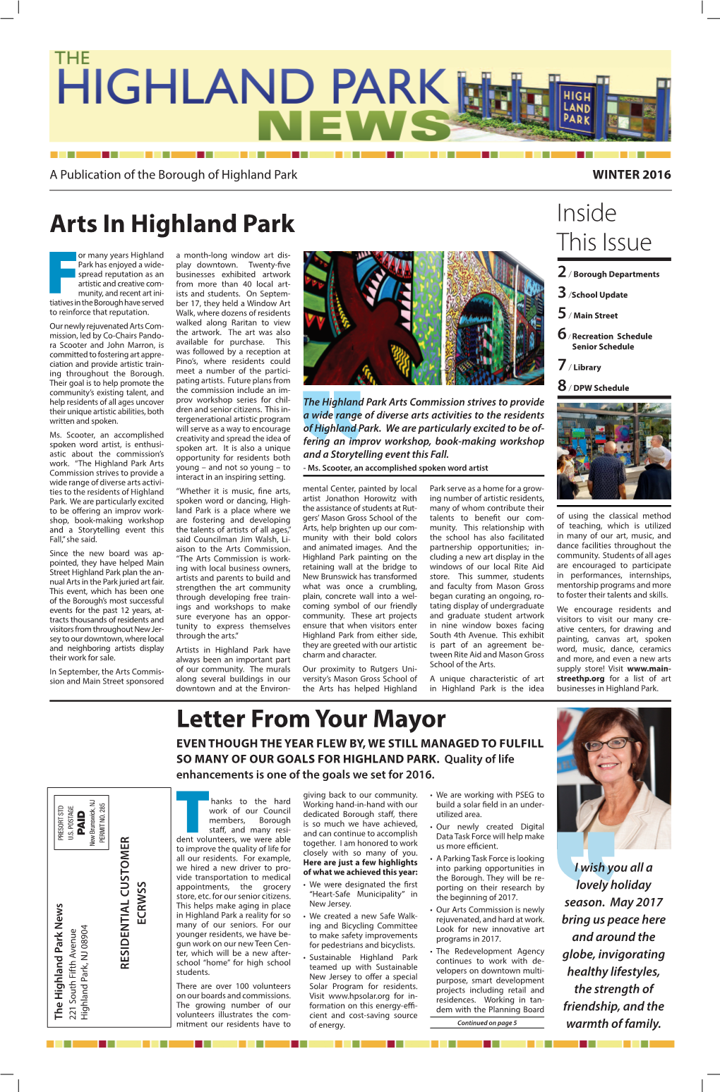Letter from Your Mayor Inside This Issue Arts in Highland Park