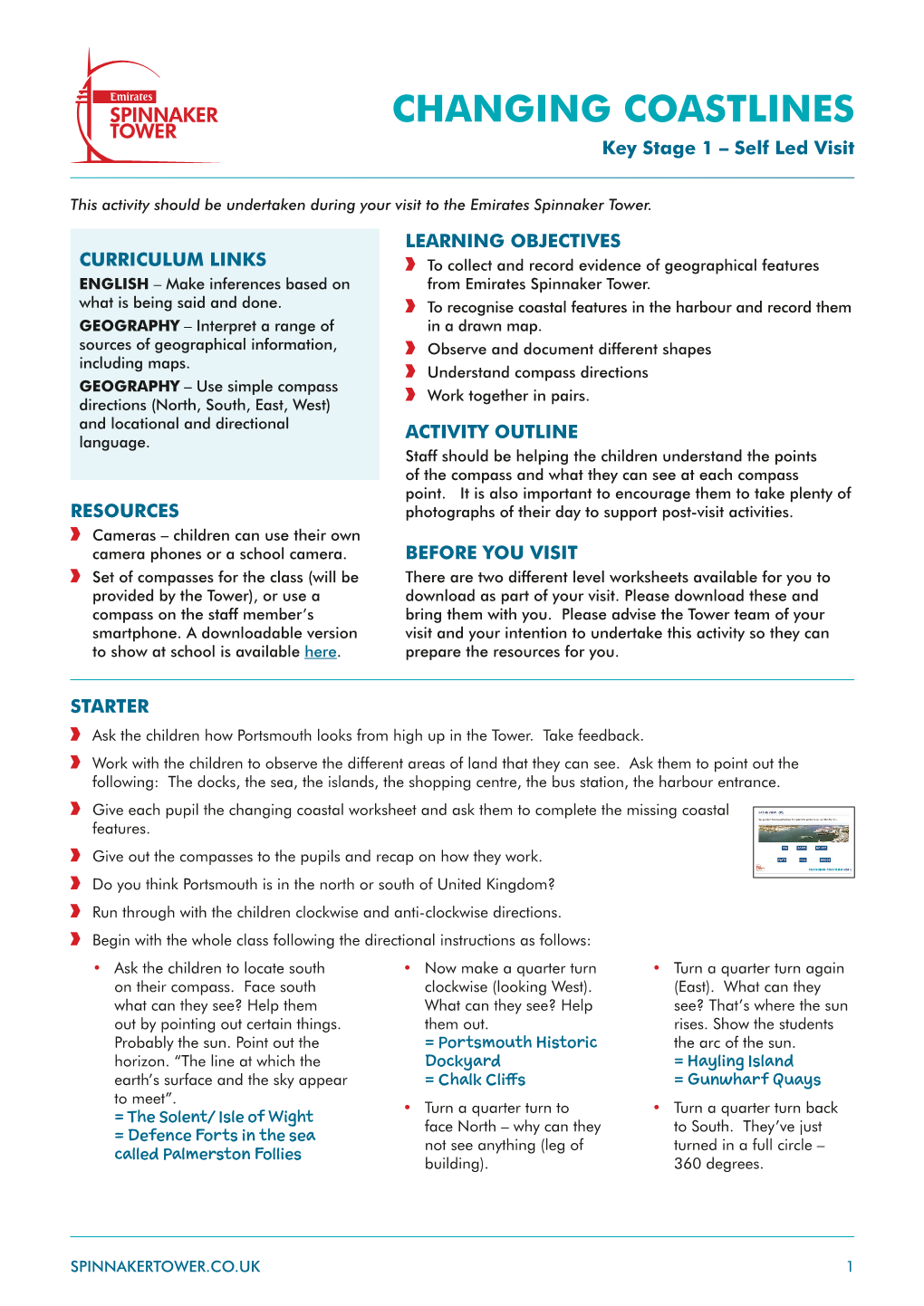 CHANGING COASTLINES Key Stage 1 – Self Led Visit