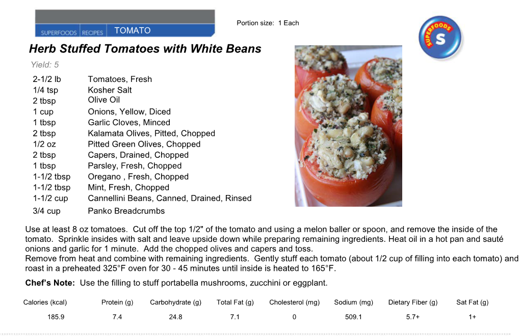 Herb Stuffed Tomatoes with White Beans