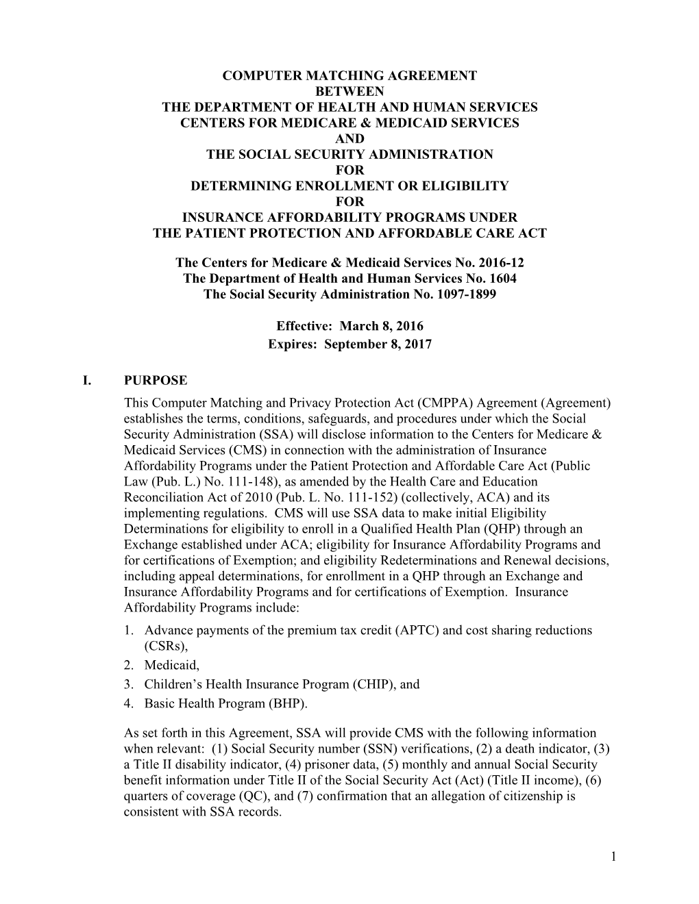 Computer Matching Agreement Between CMS and SSA OGC