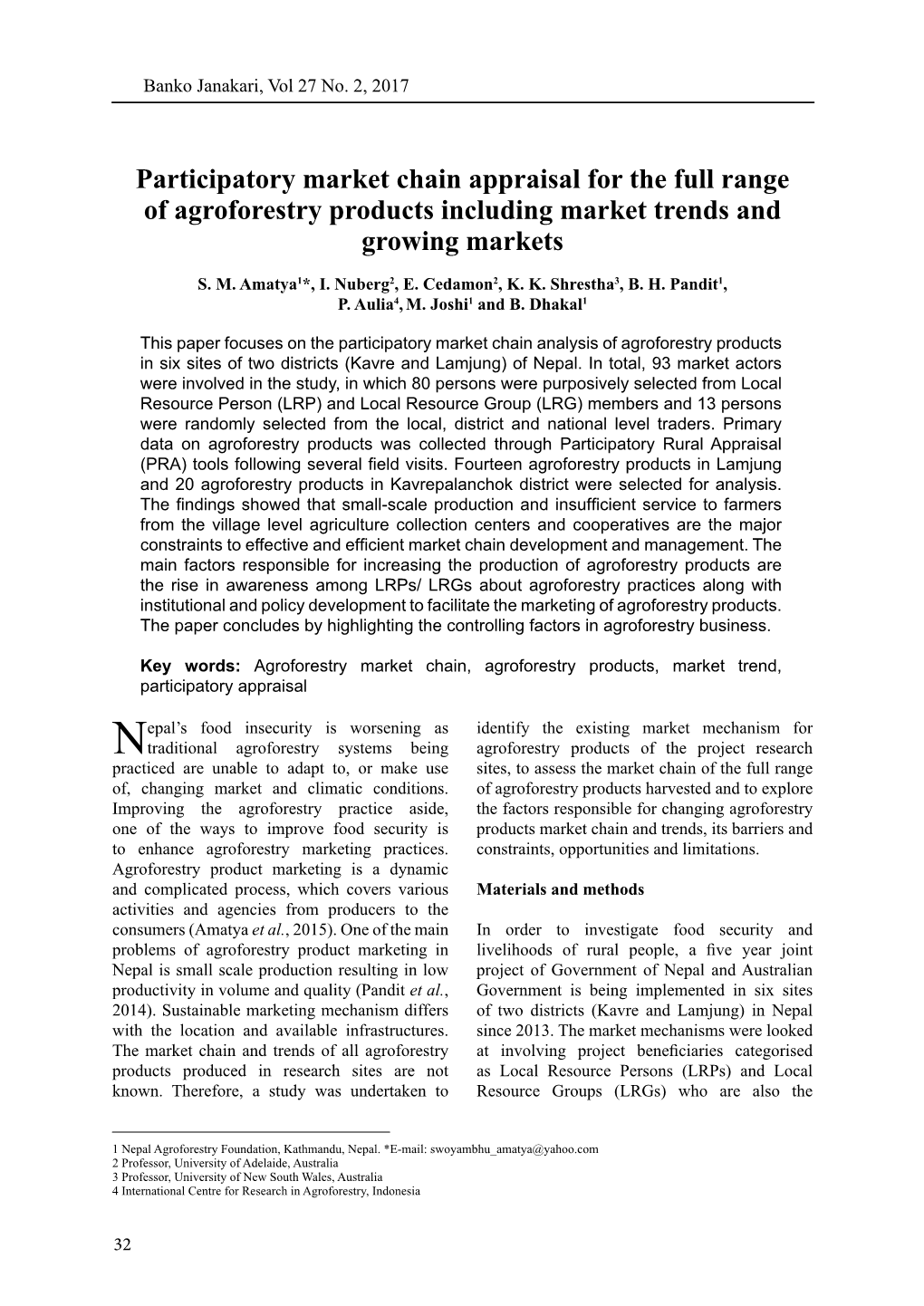 Participatory Market Chain Appraisal for the Full Range of Agroforestry Products Including Market Trends and Growing Markets