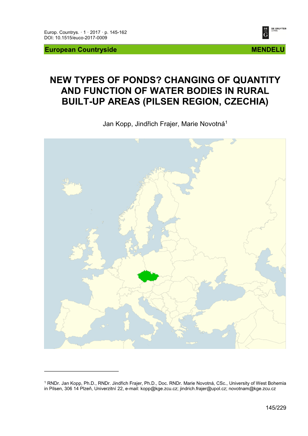 Changing of Quantity and Function of Water Bodies in Rural Built-Up Areas (Pilsen Region, Czechia)