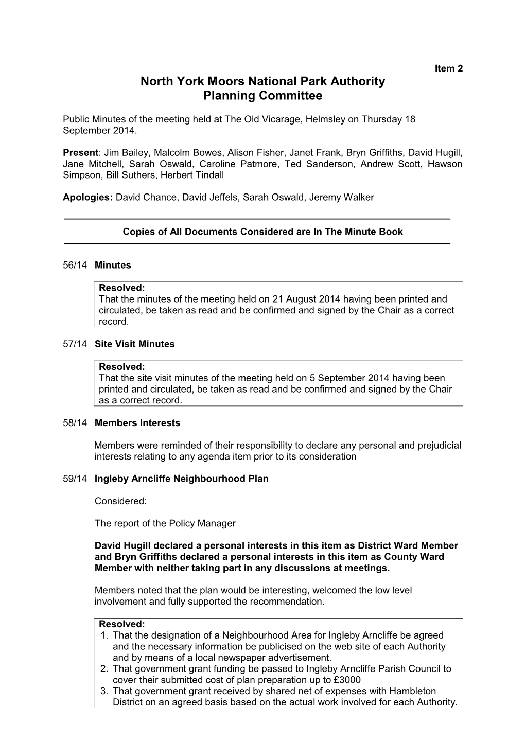 North York Moors National Park Authority Planning Committee