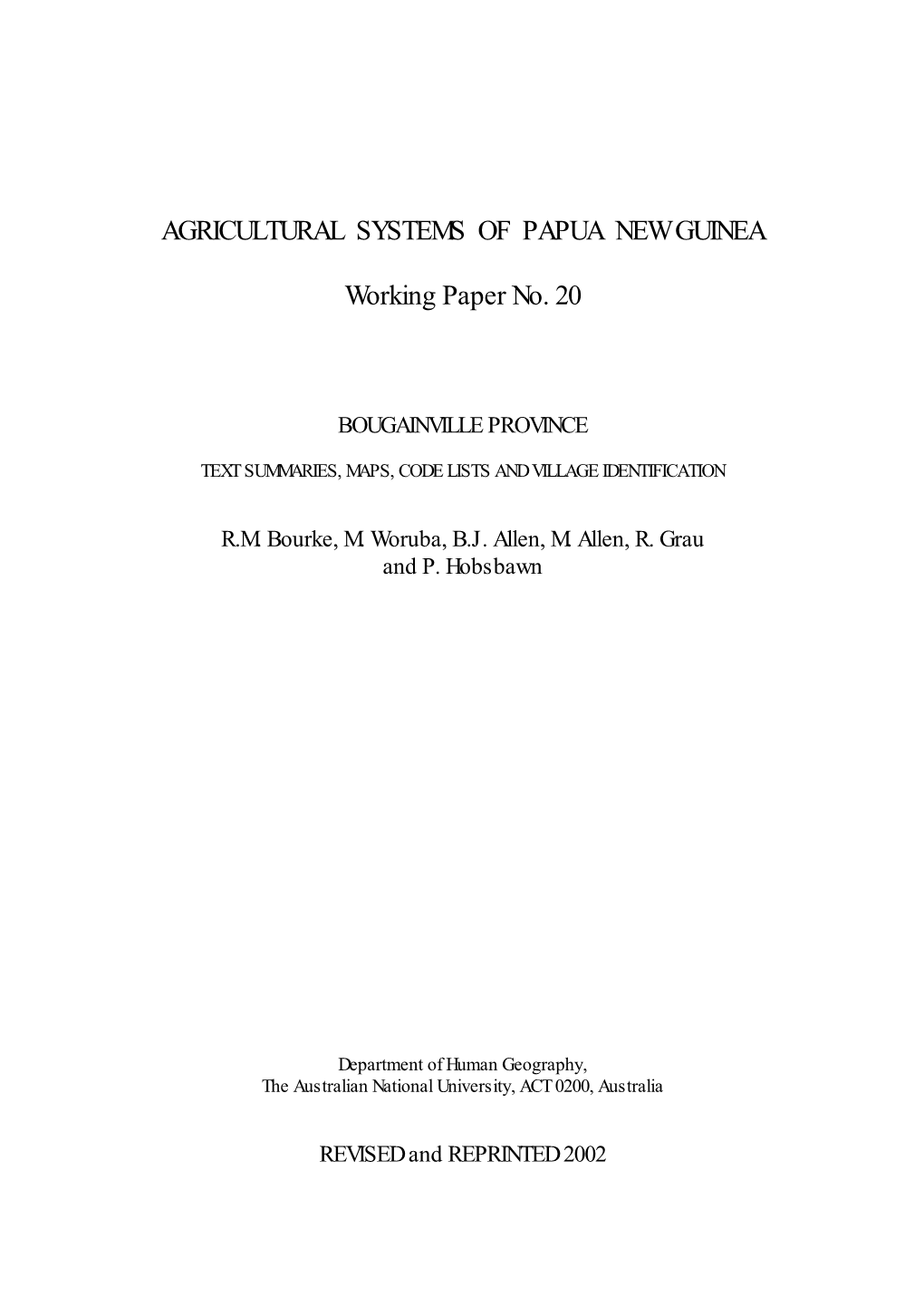 Agricultural Systems of Papua New Guinea