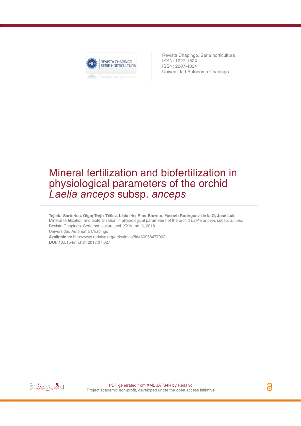 Mineral Fertilization and Biofertilization in Physiological Parameters of the Orchid Laelia Anceps Subsp