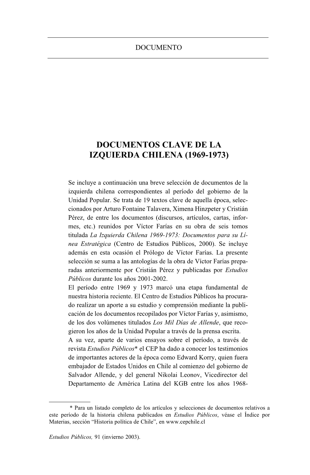 Documentos Clave De La Izquierda Chilena (1969-1973)