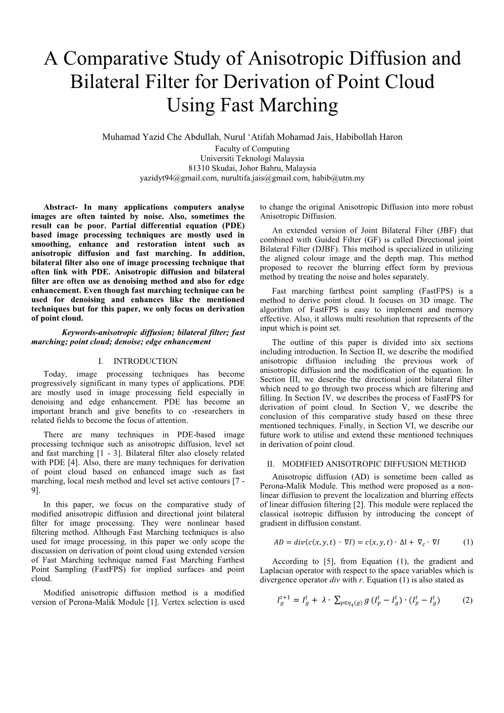 A Comparative Study of Anisotropic Diffusion and Bilateral Filter for Derivation of Point Cloud Using Fast Marching