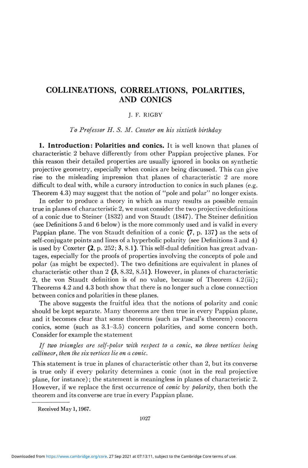 Collineations, Correlations, Polarities, and Conics