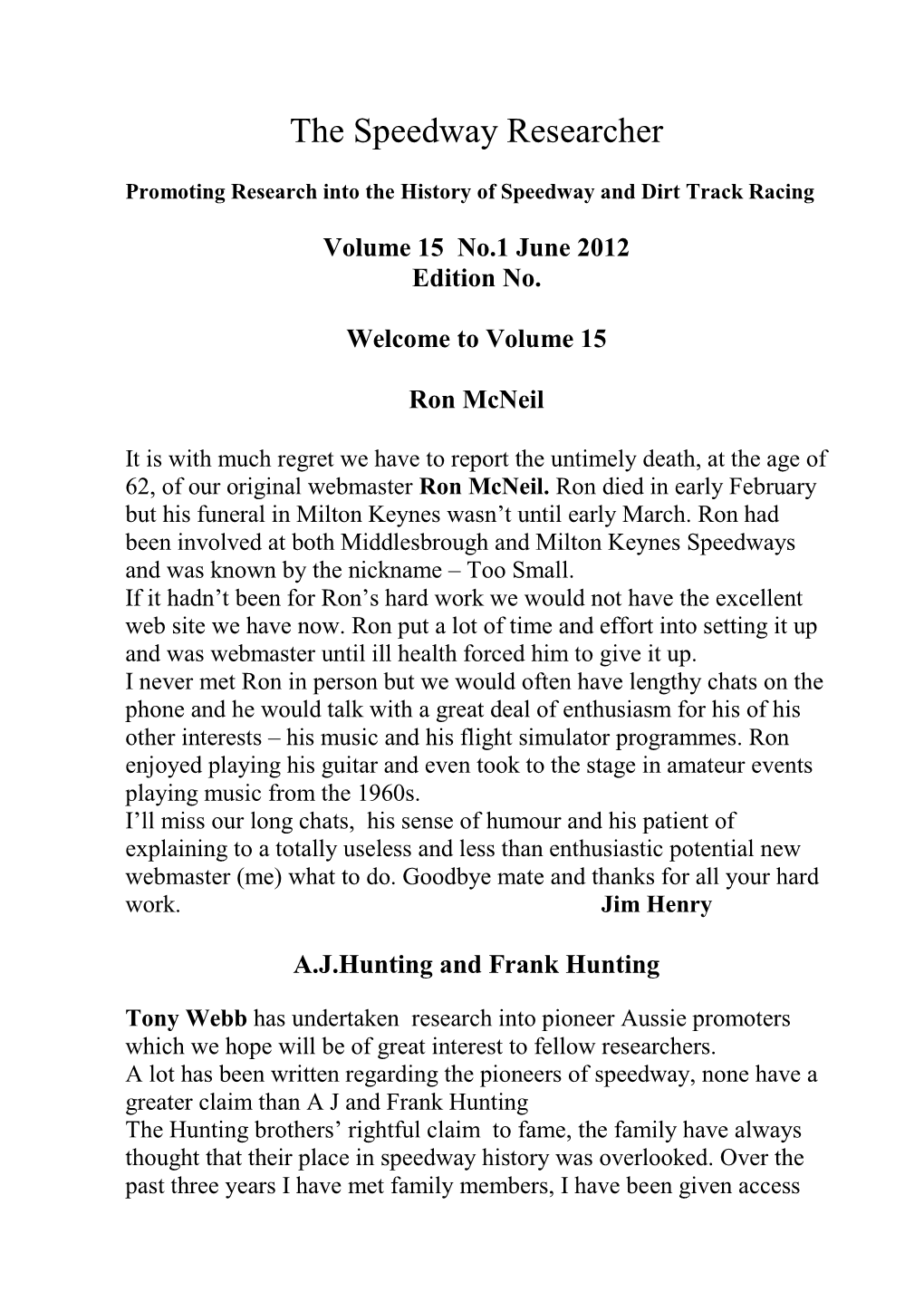 Volume 15 No.1 June 2012 Edition No