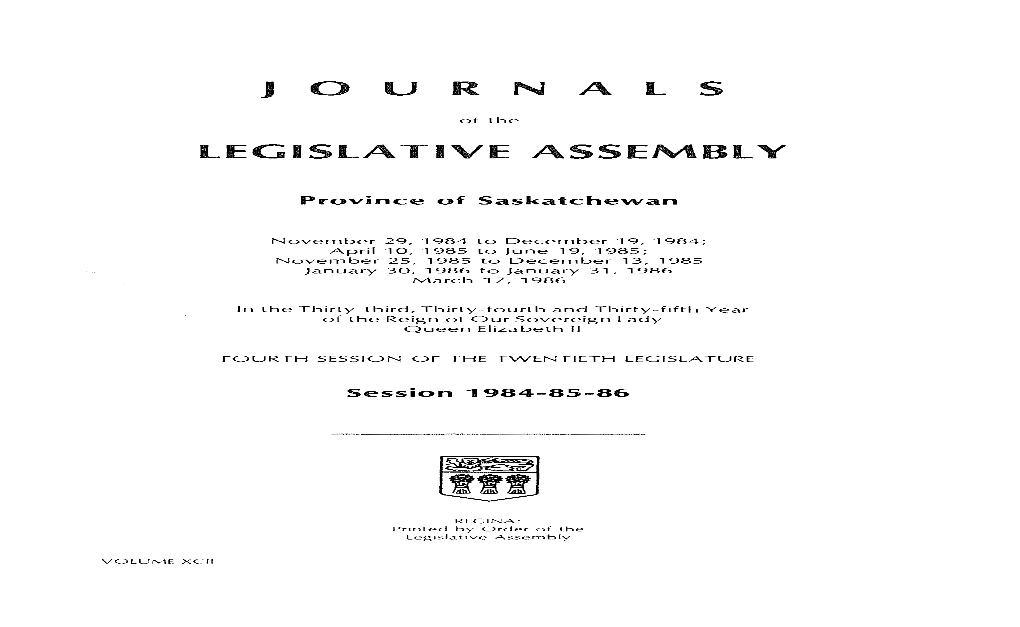 Journals Legislative Assembly