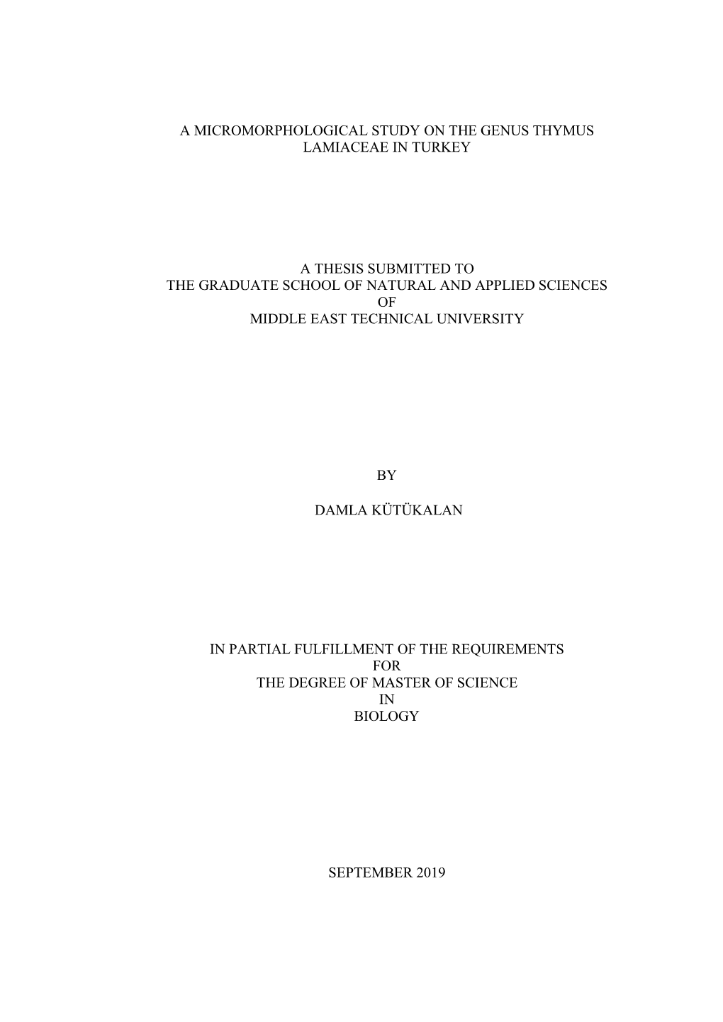 A Micromorphological Study on the Genus Thymus Lamiaceae in Turkey