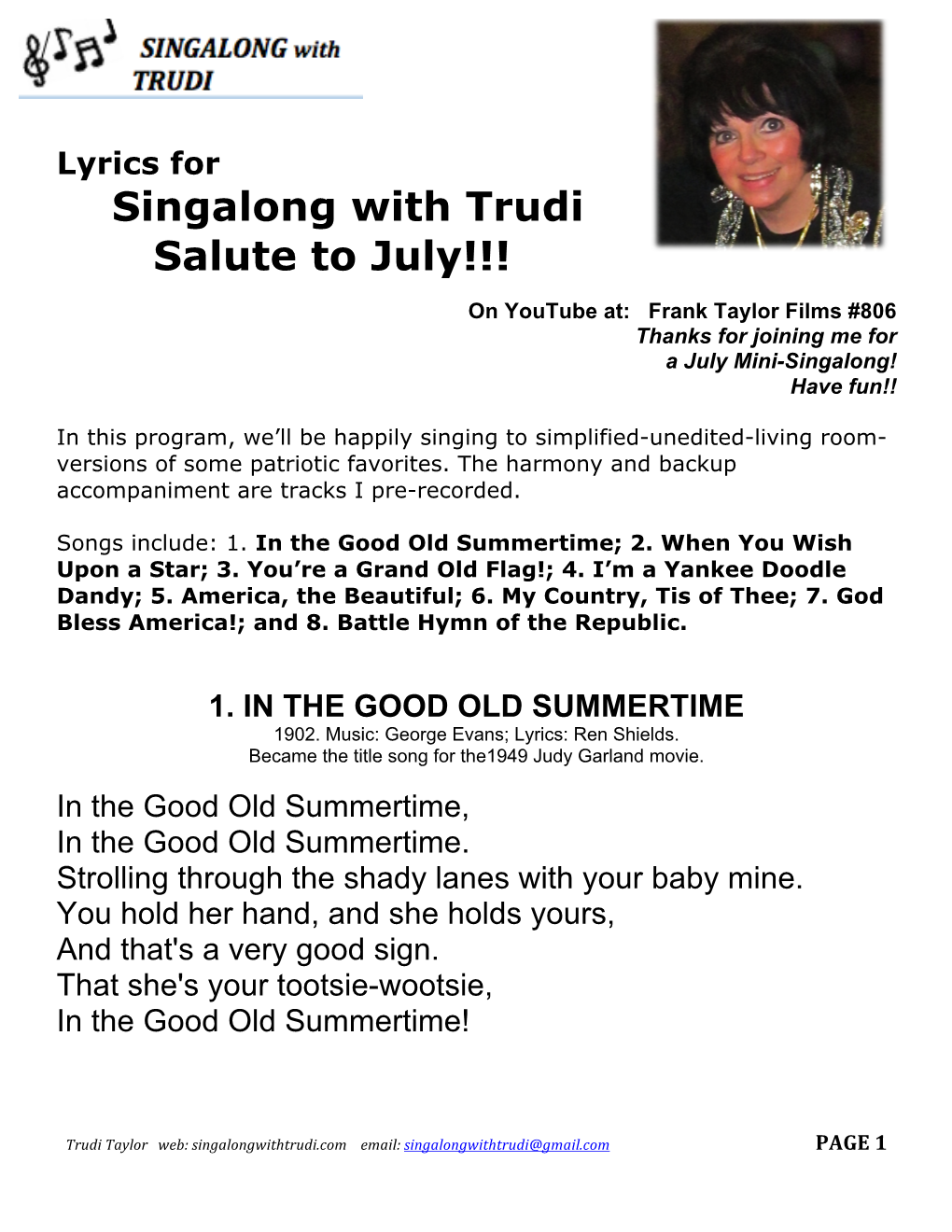 Singalong with Trudi Salute to July!!!