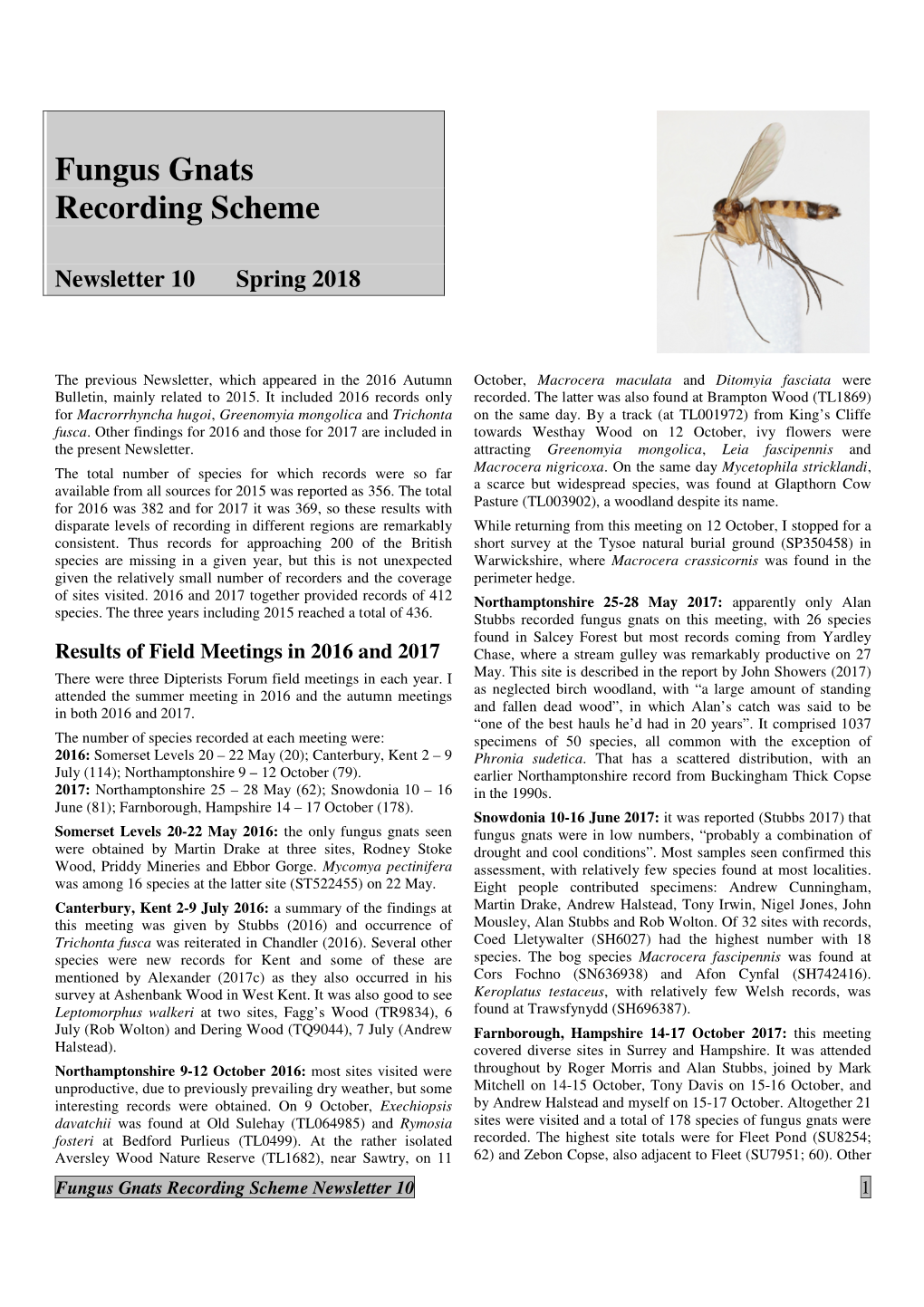 Fungus Gnats Recording Scheme Newsletter 10