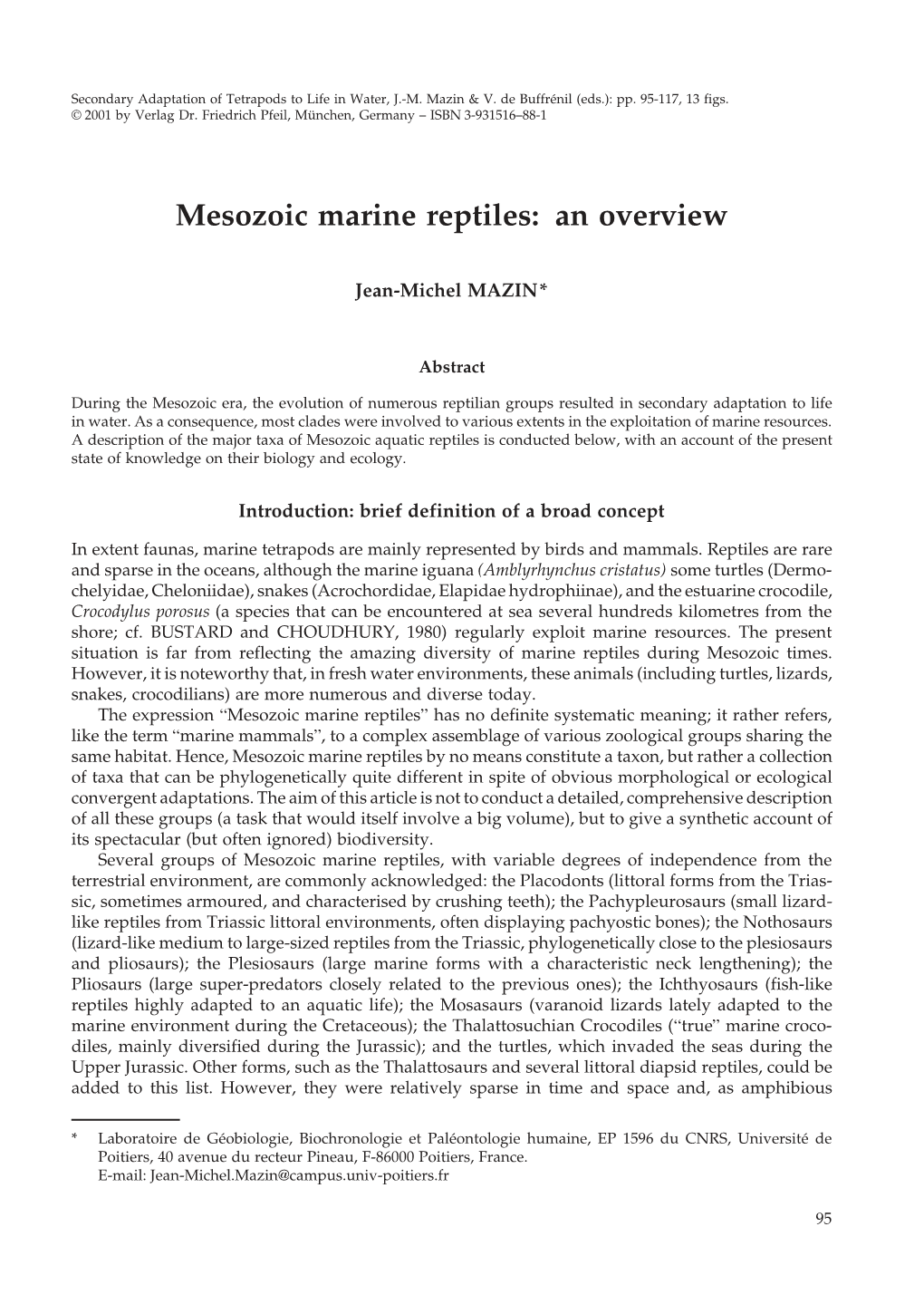 Mesozoic Marine Reptiles: an Overview