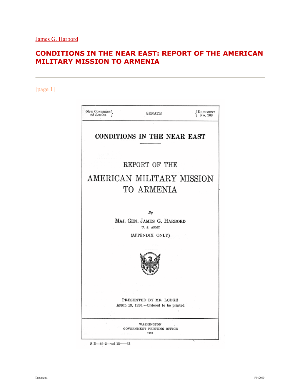 Report of the American Military Mission to Armenia