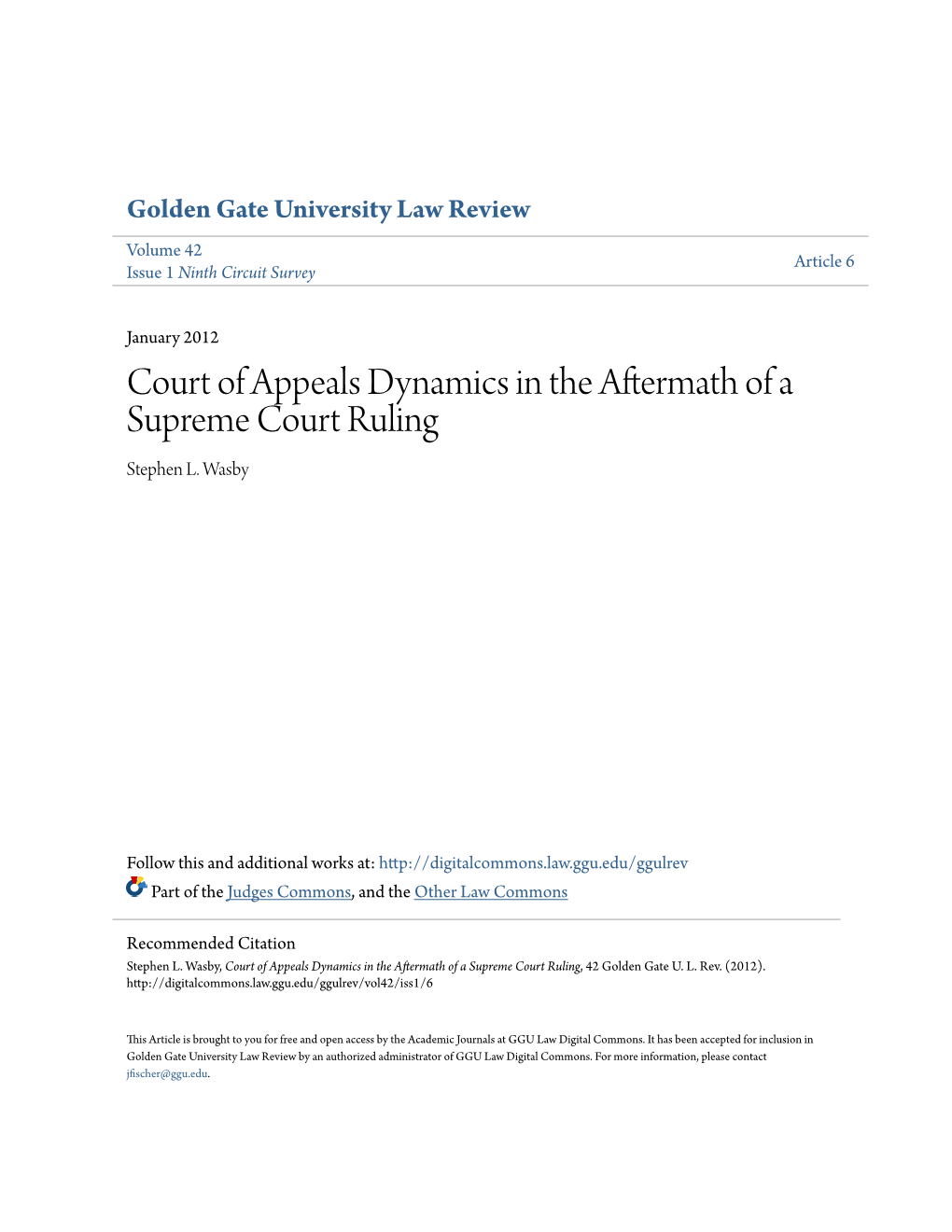 Court of Appeals Dynamics in the Aftermath of a Supreme Court Ruling Stephen L