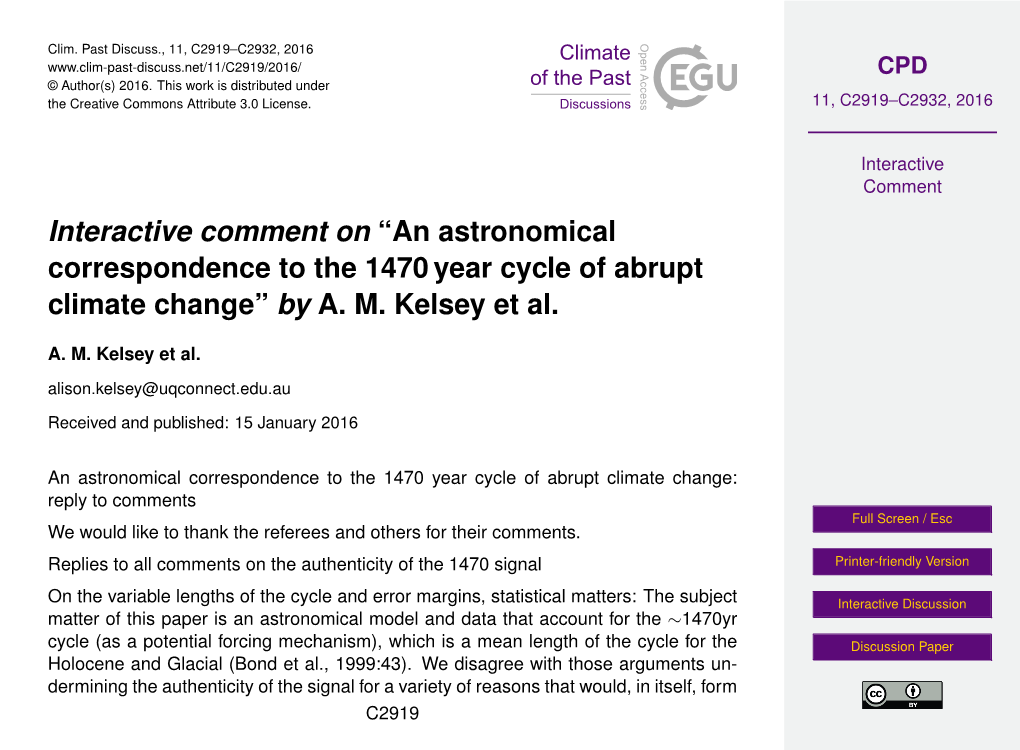 An Astronomical Correspondence to the 1470 Year Cycle of Abrupt Climate Change” by A