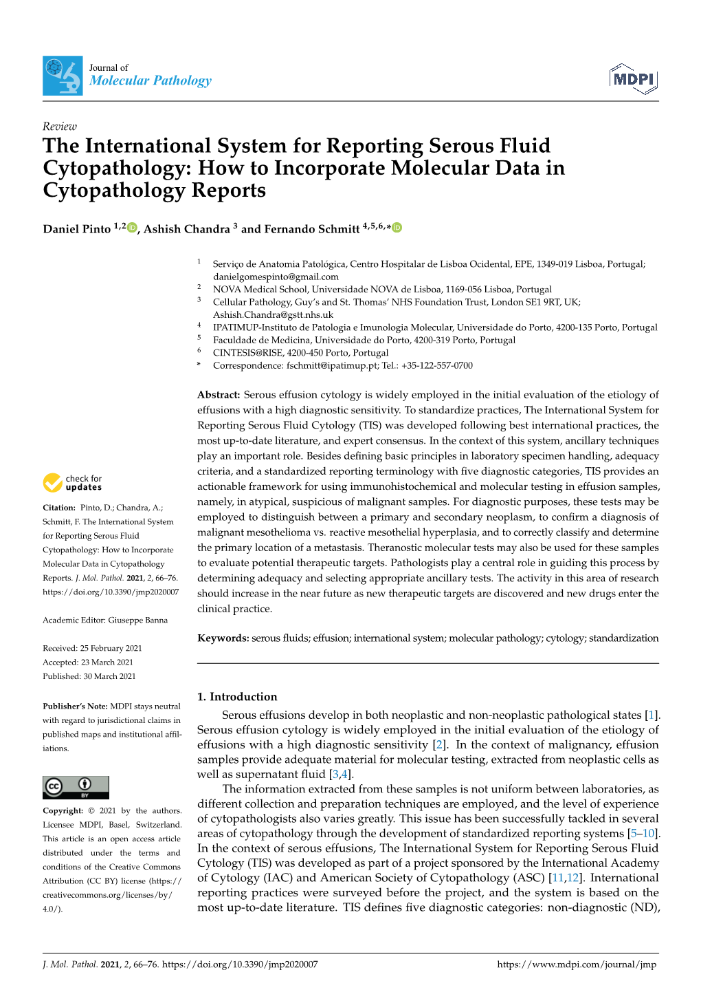 The International System for Reporting Serous Fluid Cytopathology: How to Incorporate Molecular Data in Cytopathology Reports