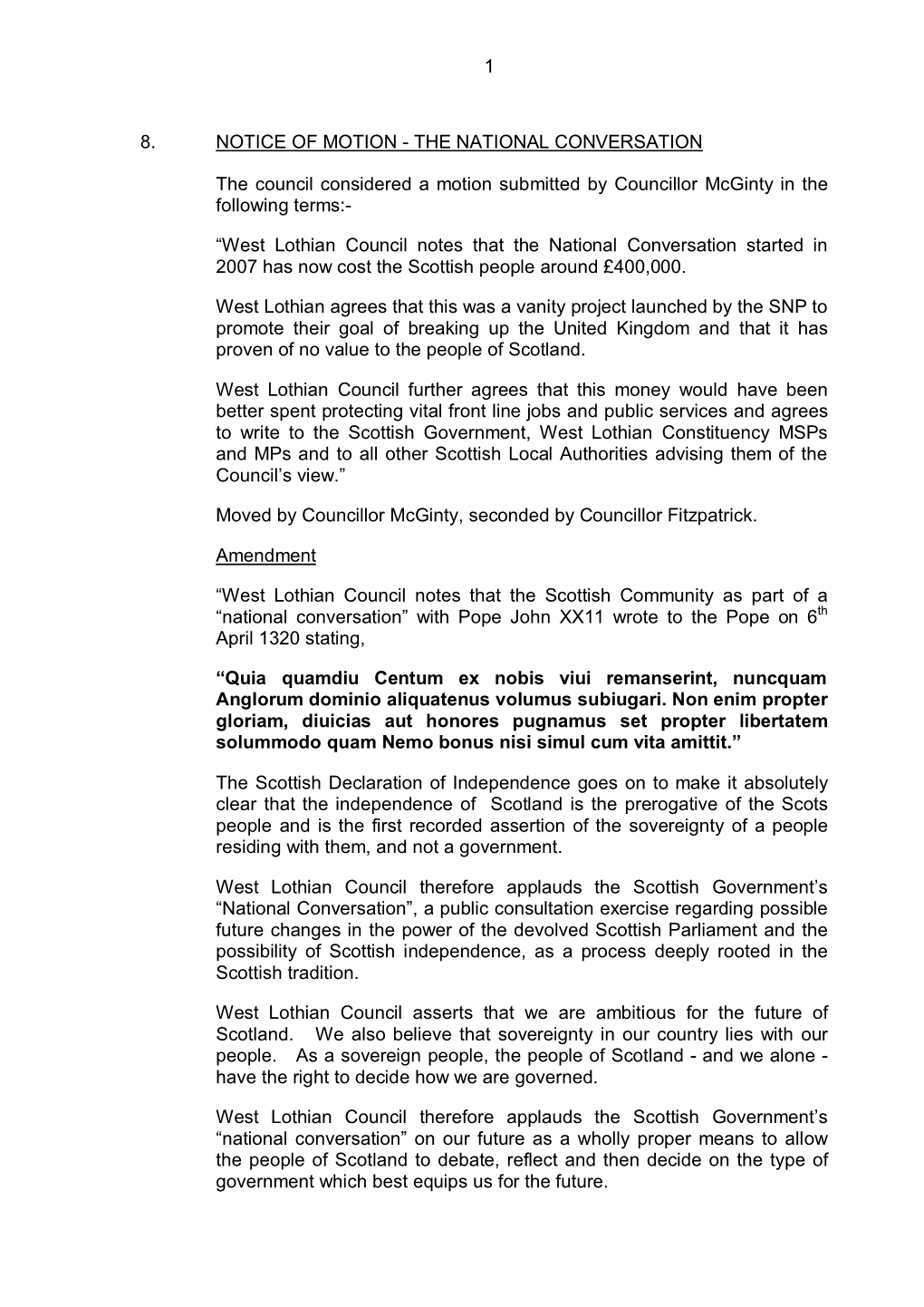 Notice of Motion - the National Conversation