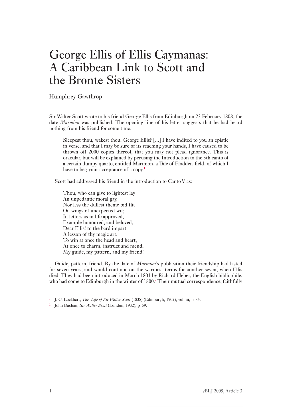 George Ellis of Ellis Caymanas: a Caribbean Link to Scott and the Bronte Sisters