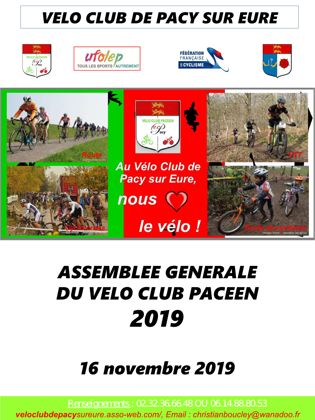 ASSEMBLEE GENERALE DU VELO CLUB PACEEN 16 Novembre 2019