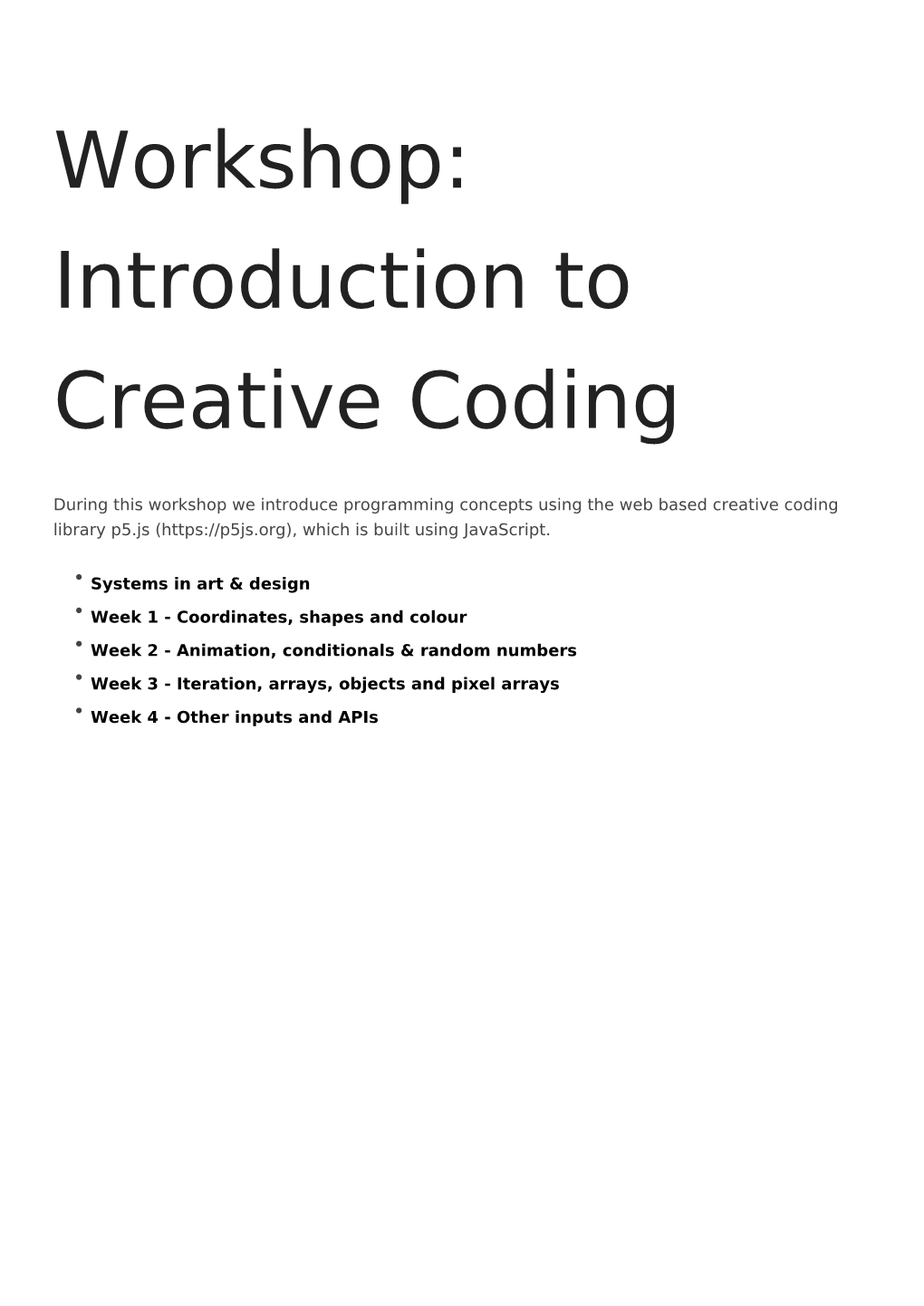 Workshop: Introduction to Creative Coding