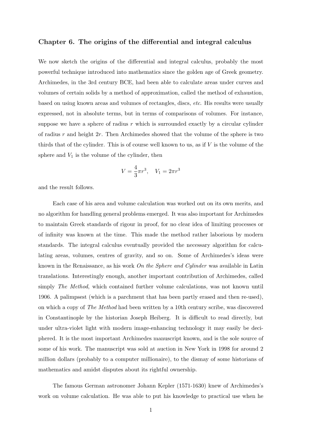 Chapter 6. the Origins of the Differential and Integral Calculus