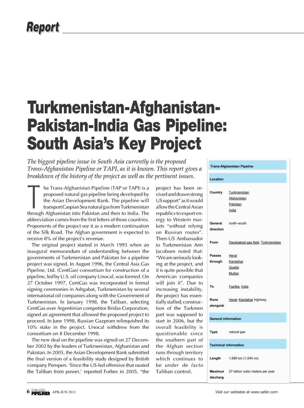 Turkmenistan-Afghanistan- Pakistan-India Gas Pipeline: South Asia’S Key Project