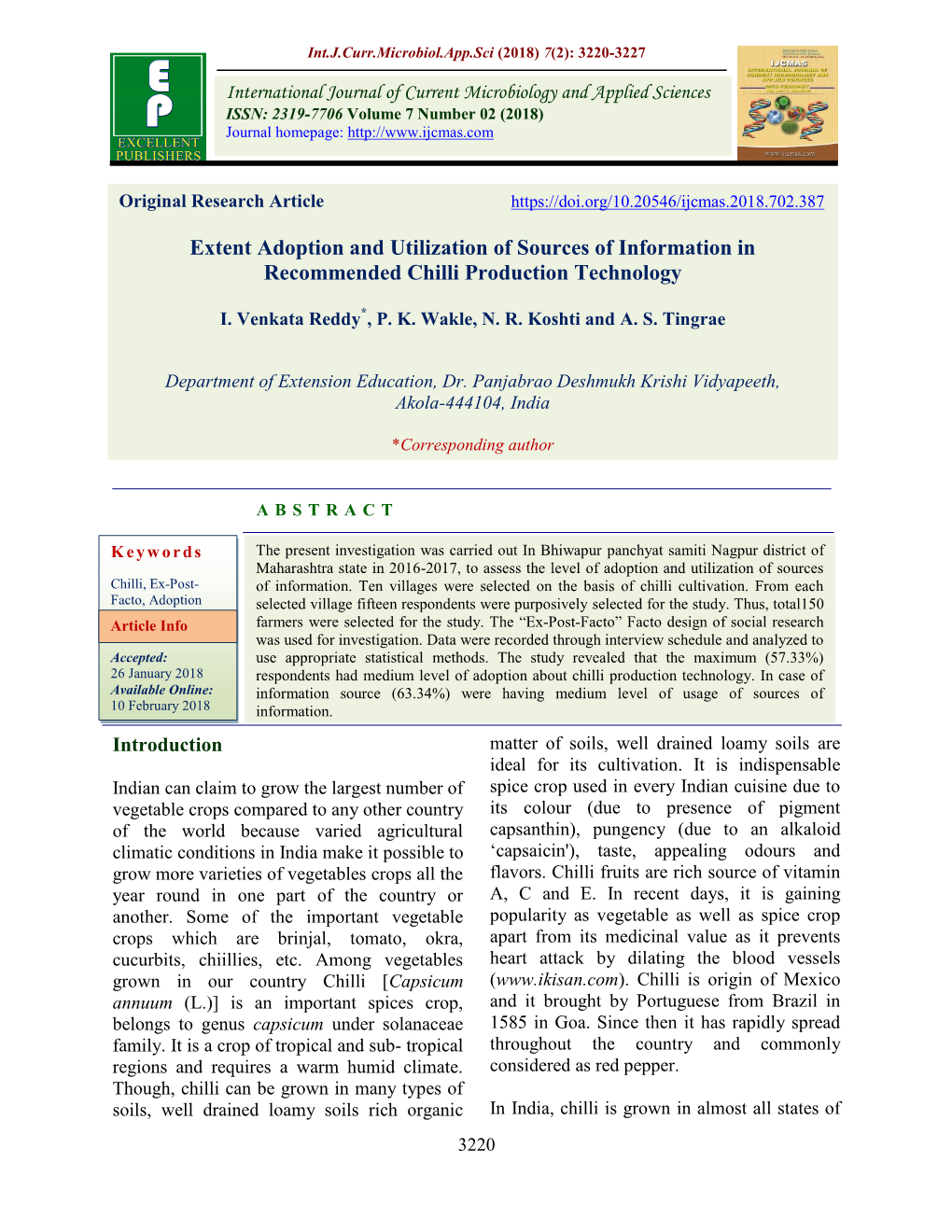 Extent Adoption and Utilization of Sources of Information in Recommended Chilli Production Technology