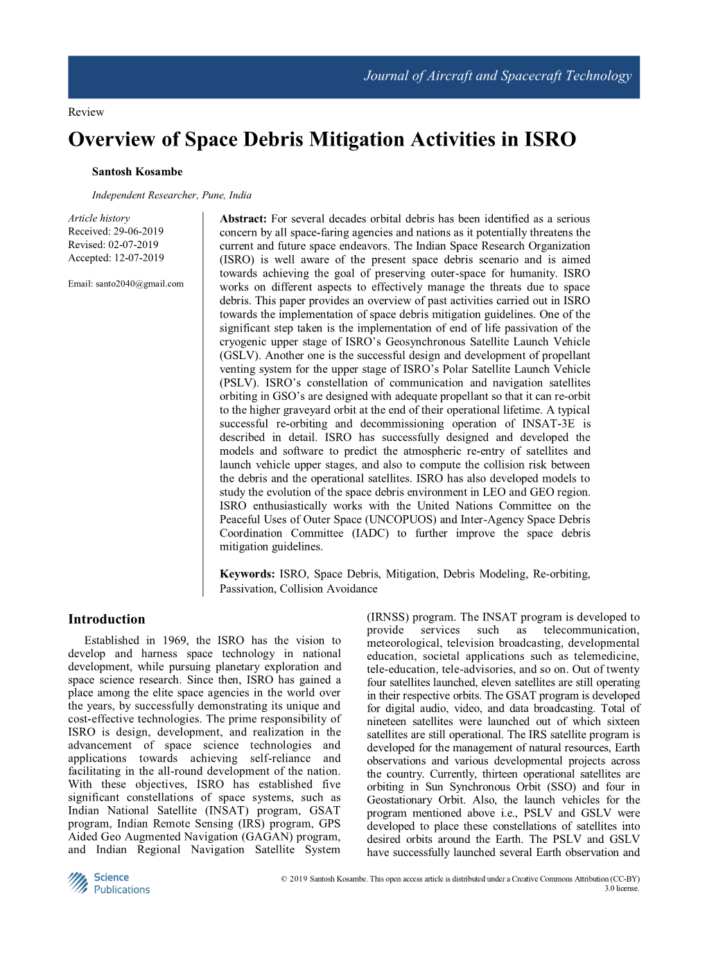 Overview of Space Debris Mitigation Activities in ISRO