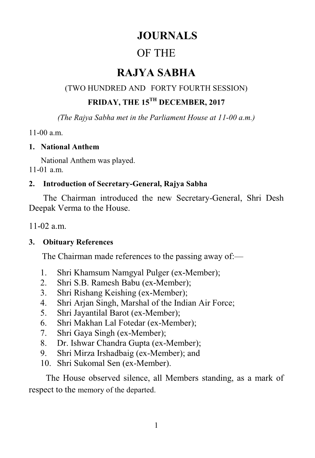 Journals of the Rajya Sabha