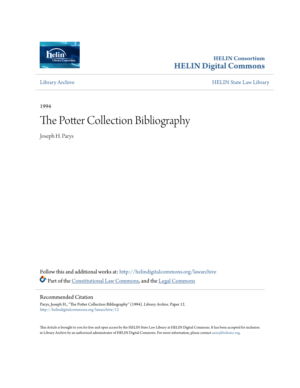 The Potter Collection Bibliography