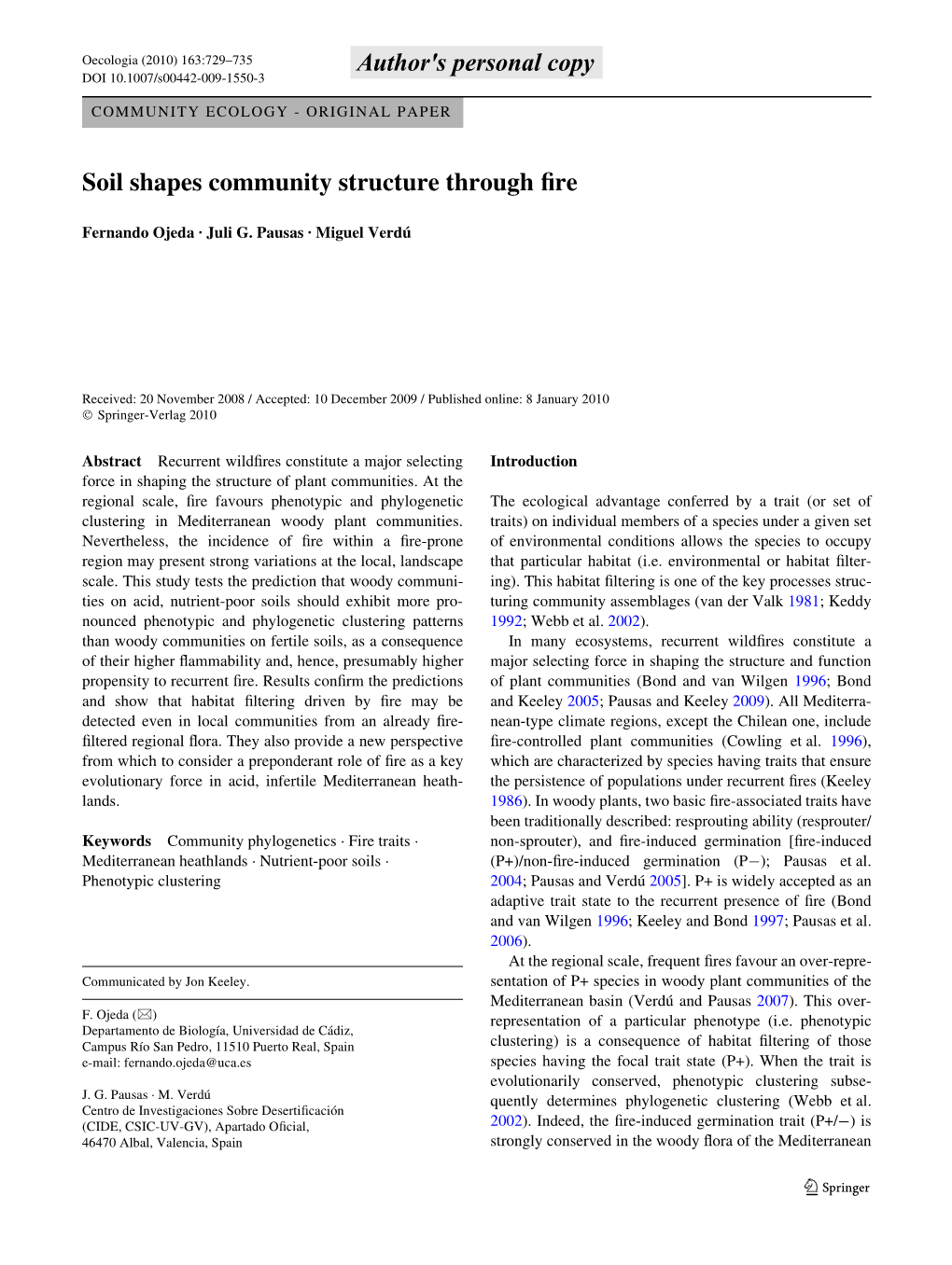 Soil Shapes Community Structure Through Fire