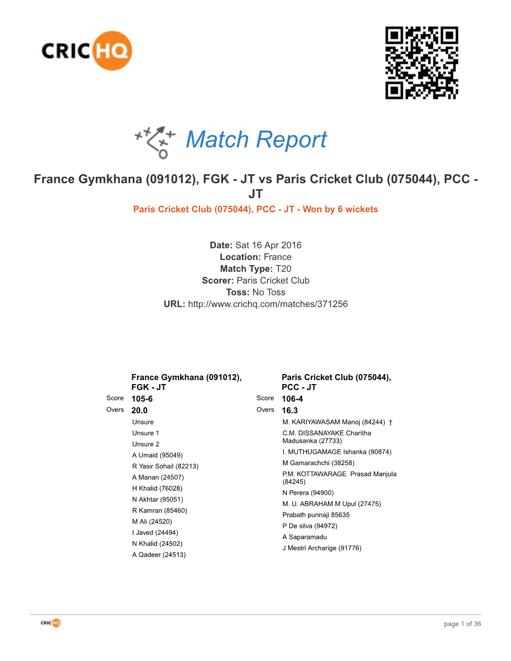 Match Report