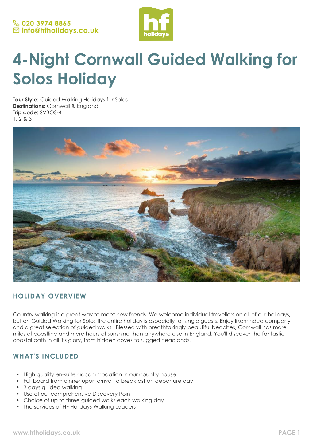4-Night Cornwall Guided Walking for Solos Holiday