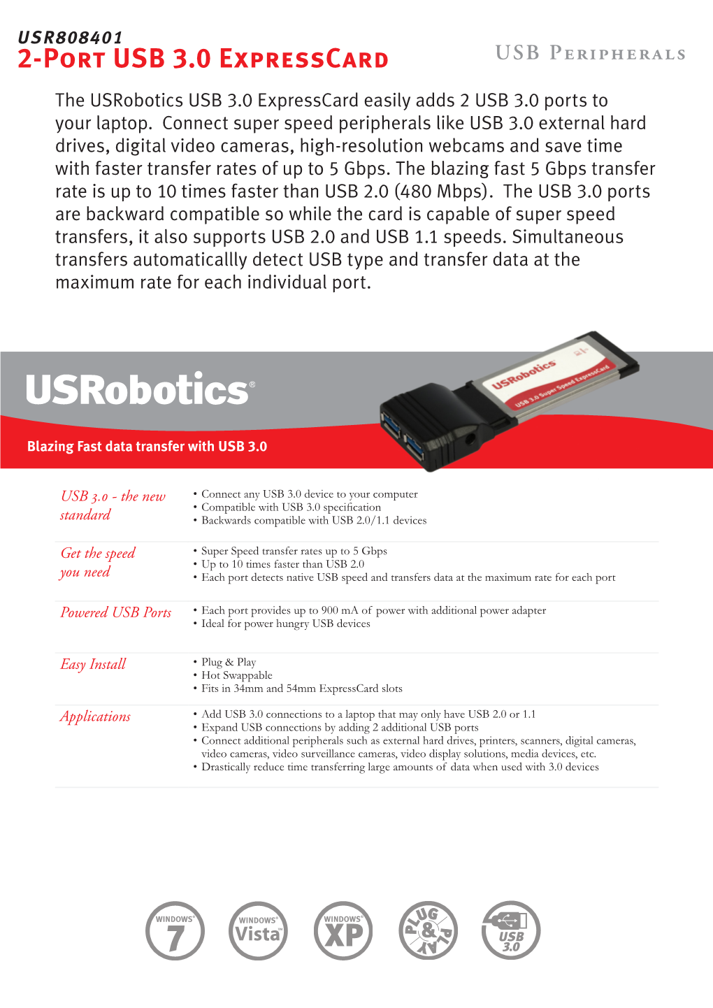 2-Port USB 3.0 Expresscard USB Peripherals the Usrobotics USB 3.0 Expresscard Easily Adds 2 USB 3.0 Ports to Your Laptop