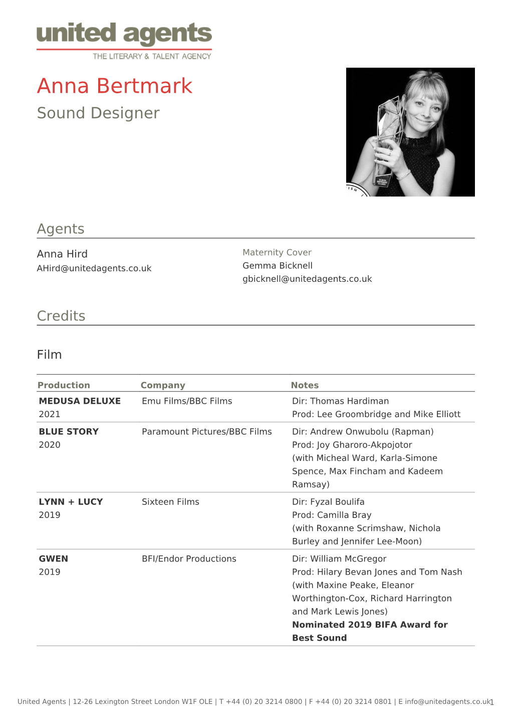 Anna Bertmark Sound Designer