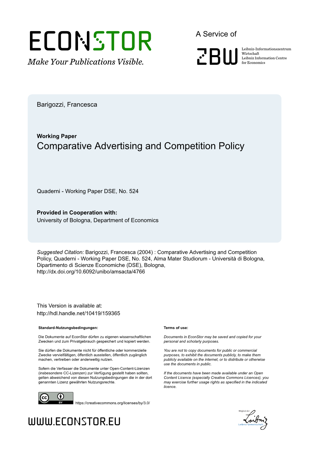 Comparative Advertising and Competition Policy